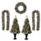 5-Piece Pre-Lit Glittered Pinecone Christmas Wreath, Garland & Flocked Christmas Tree, Warm White Lights